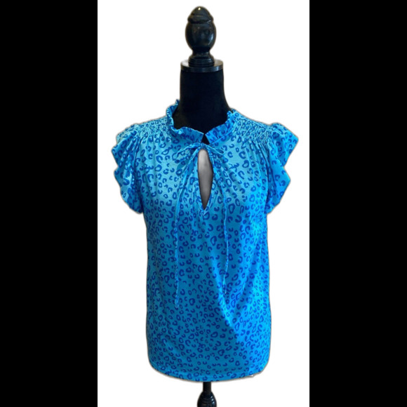 Bundle 2 Blouses Womens Sz Medium Blue Cheetah Print T Shirt Red White Blue Top - Picture 2 of 12